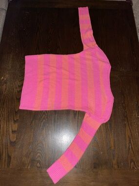 GAP Off-the-Shoulder Pink & Orange Striped Knit Sweater